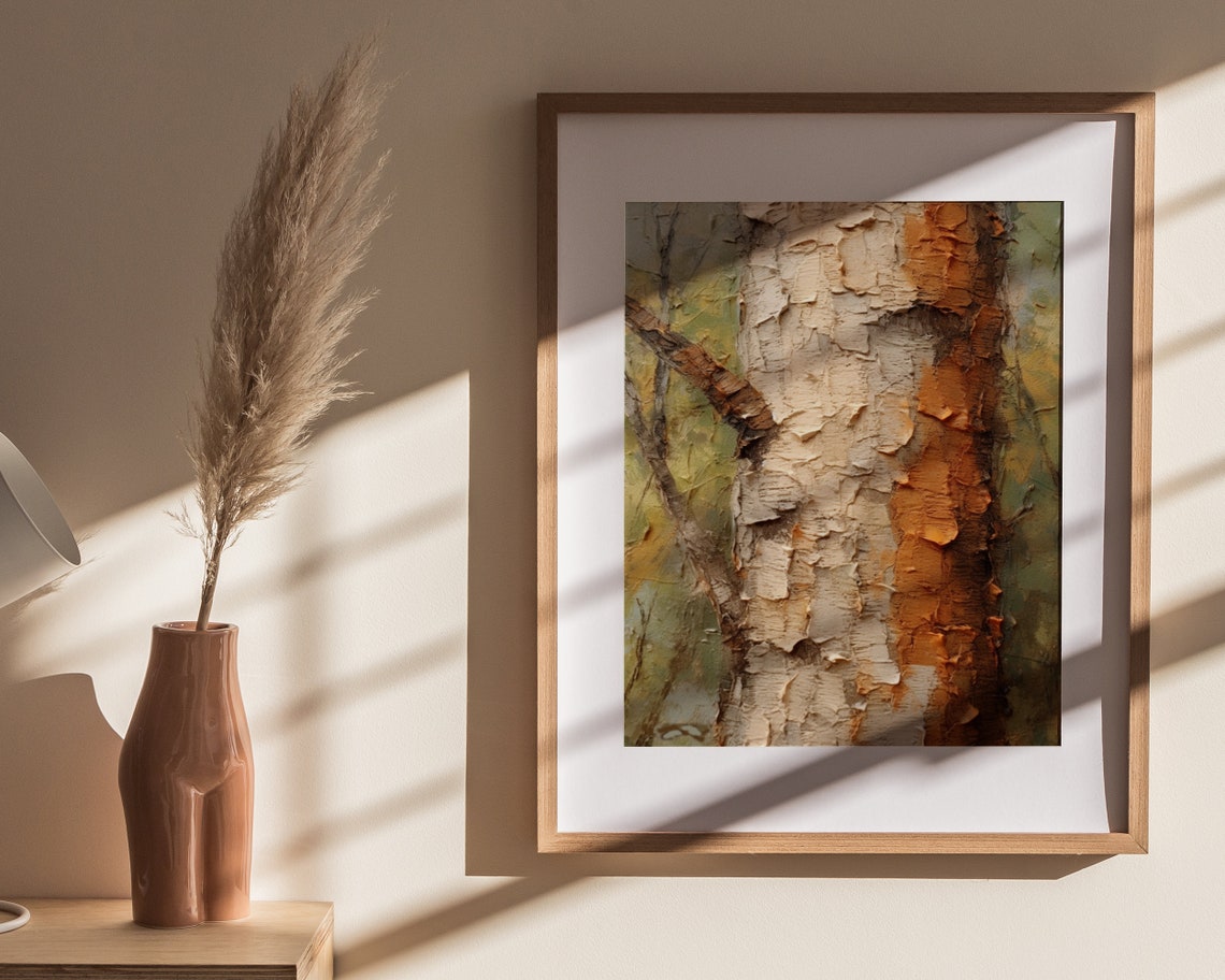 Textured Birch Tree Bark Oil Painting Rustic Impasto Nature Poster - Image 4