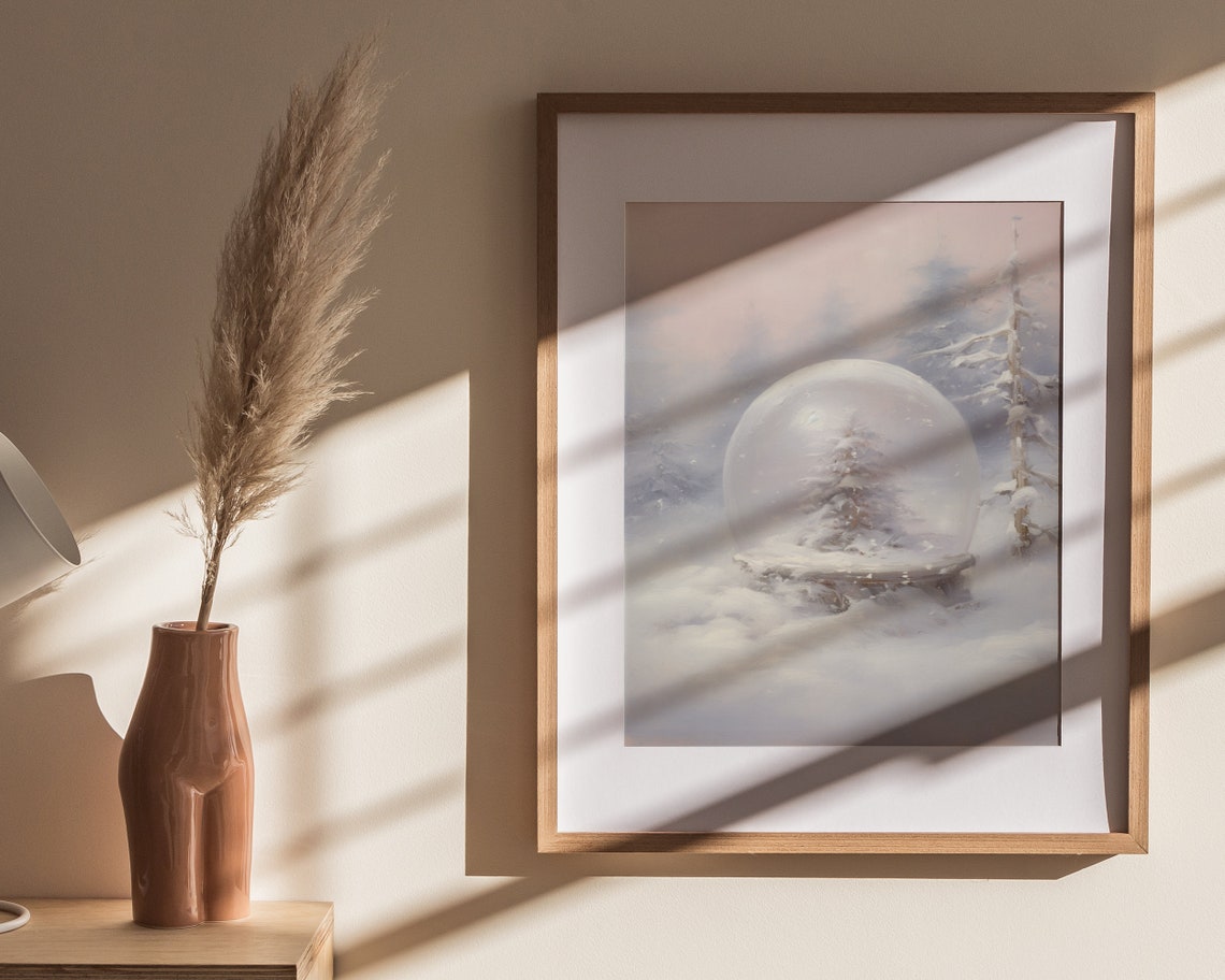 Snow Globe Christmas Tree Pastel Winter Forest Painting Poster - Image 4
