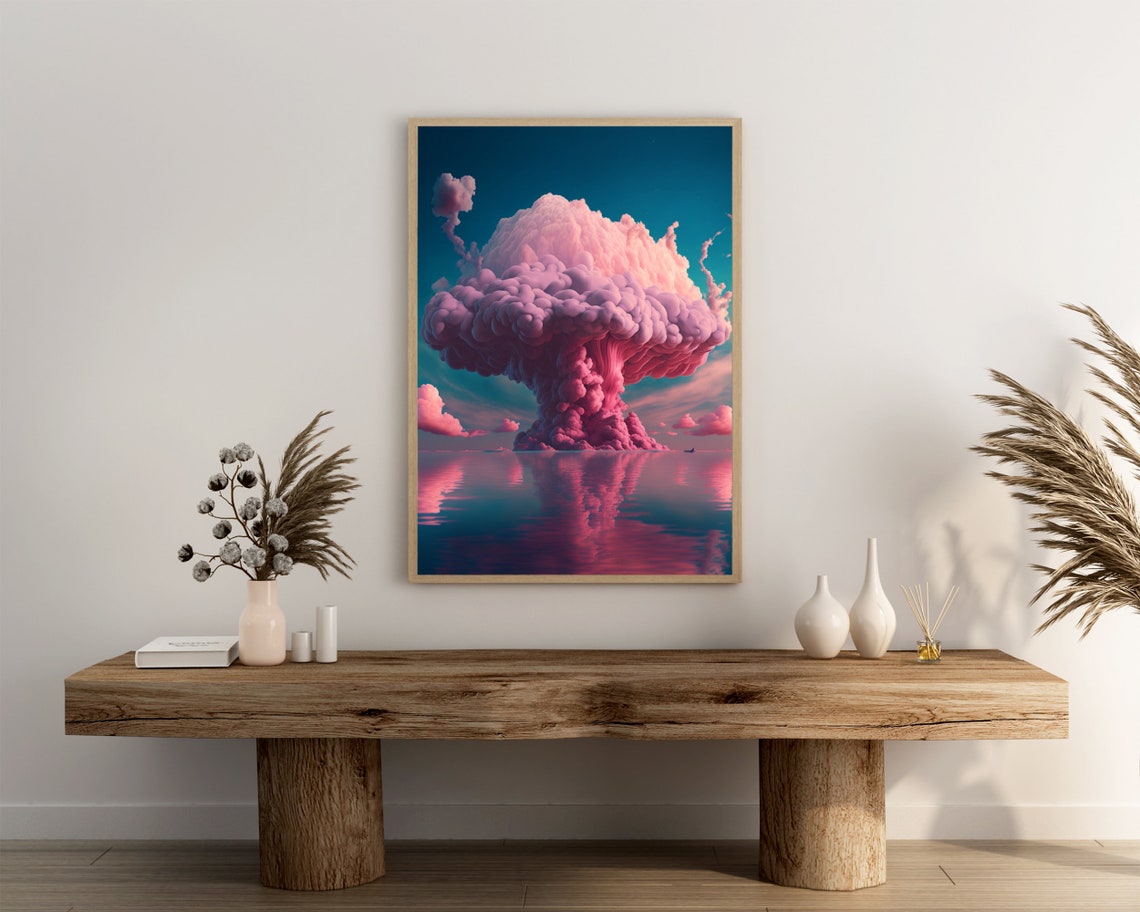 Giant Pink Cloud Over Ocean Reflection Surreal Sky Art Poster - Image 3