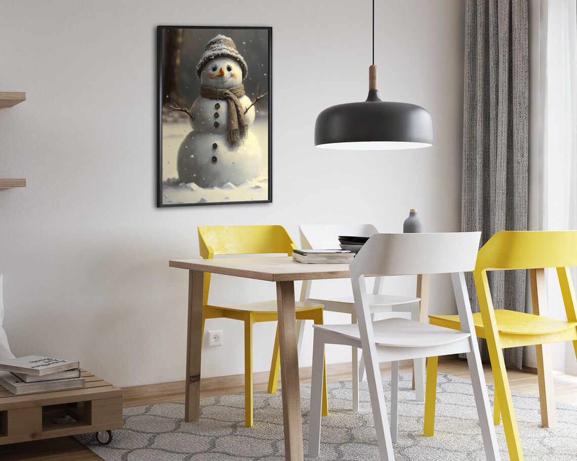 Cute Snowman with Knit Cap and Scarf Falling Snow Winter Poster - Image 2