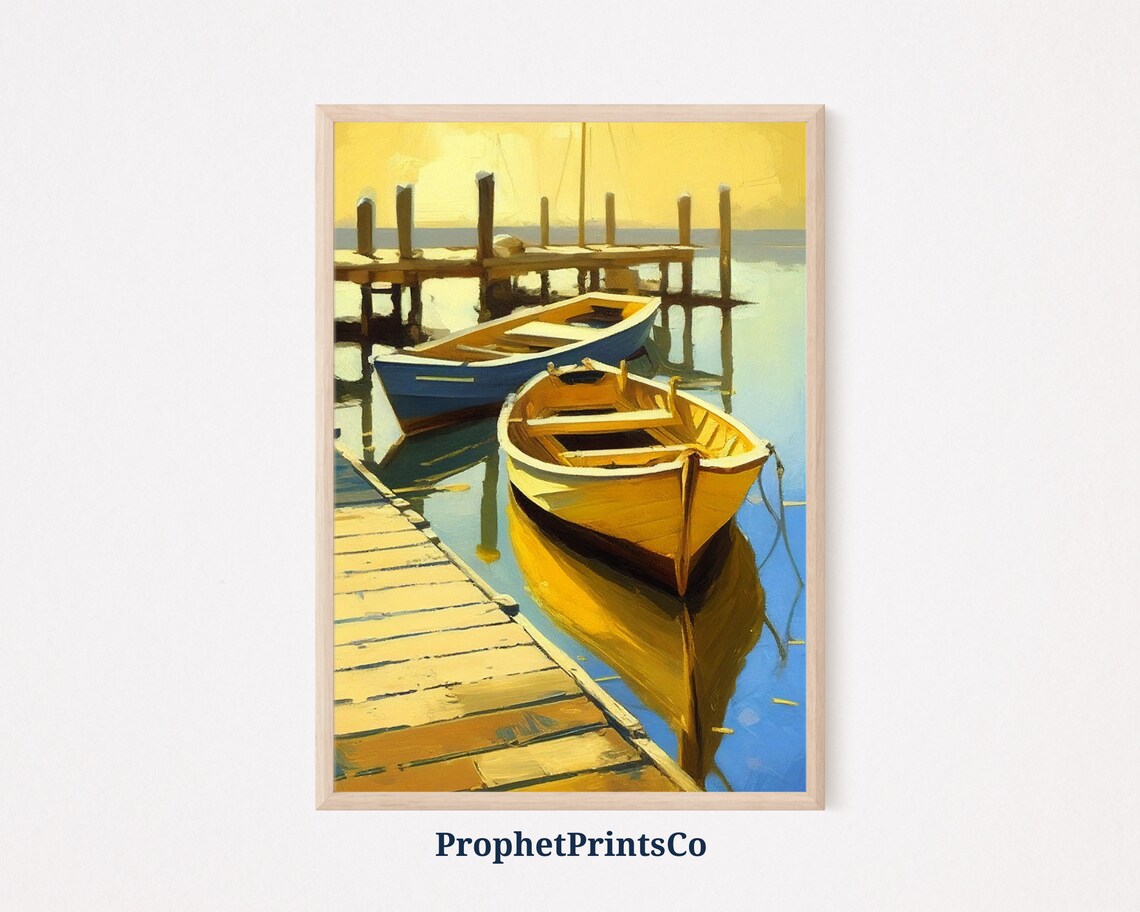 Colorful Rowboats At Sunlit Pier Impressionist Harbor Boats Wall Poster