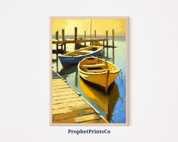 Colorful Rowboats At Sunlit Pier Impressionist Harbor Boats Wall Poster