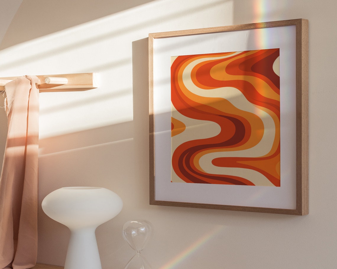 Hypnotic Burnt Orange Retro Swirl 70s Groovy Psychedelic Art Poster - Image 3