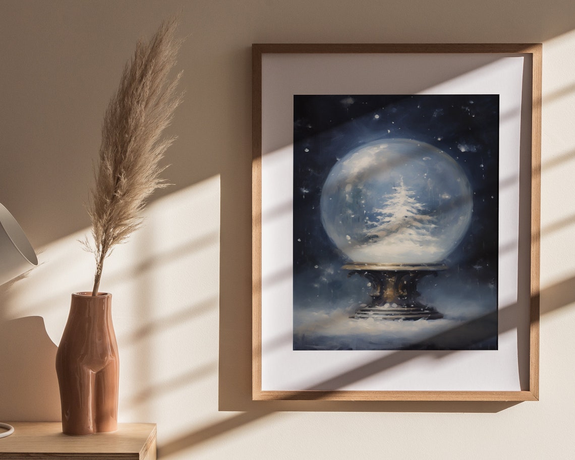 Snow Globe Winter Tree Navy Starry Night Christmas Wall Poster - Image 4