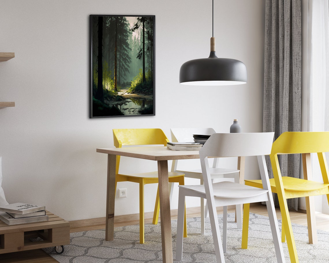 Rustic Forest Oil Painting Print Pine Tree Wall Art Nature Lover Gift Foggy Forest Home Dcor Wall Art Digitial - Image 2