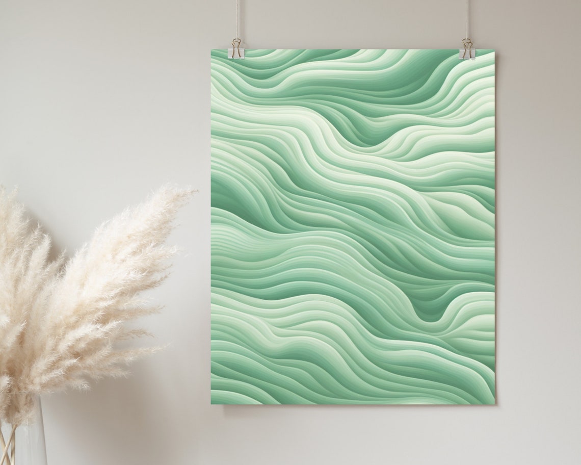 Sage Green Wavy Topographic Line Abstract Minimalist Art Poster - Image 2