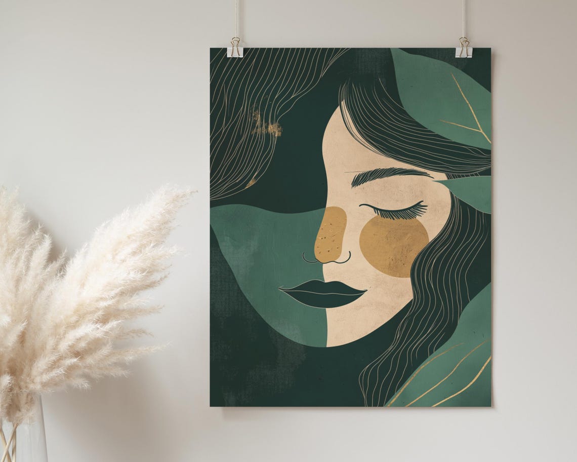 Abstract Woman Gold Poster Print Modern Wall Art Elegant Home Dcor Minimalist Illustration Artistic Portrait - Image 2