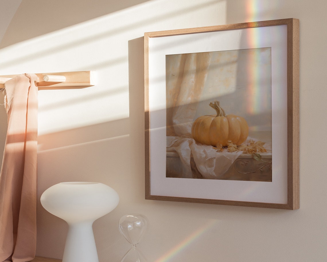 Orange Pumpkin With Autumn Leaves Cozy Fall Still Life Poster - Image 3