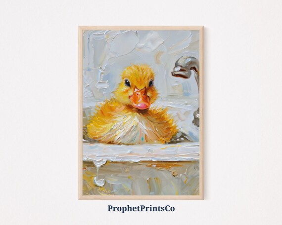 Baby Duck Bath Time Kitchen Sink Funny Oil Painting Nursery Poster