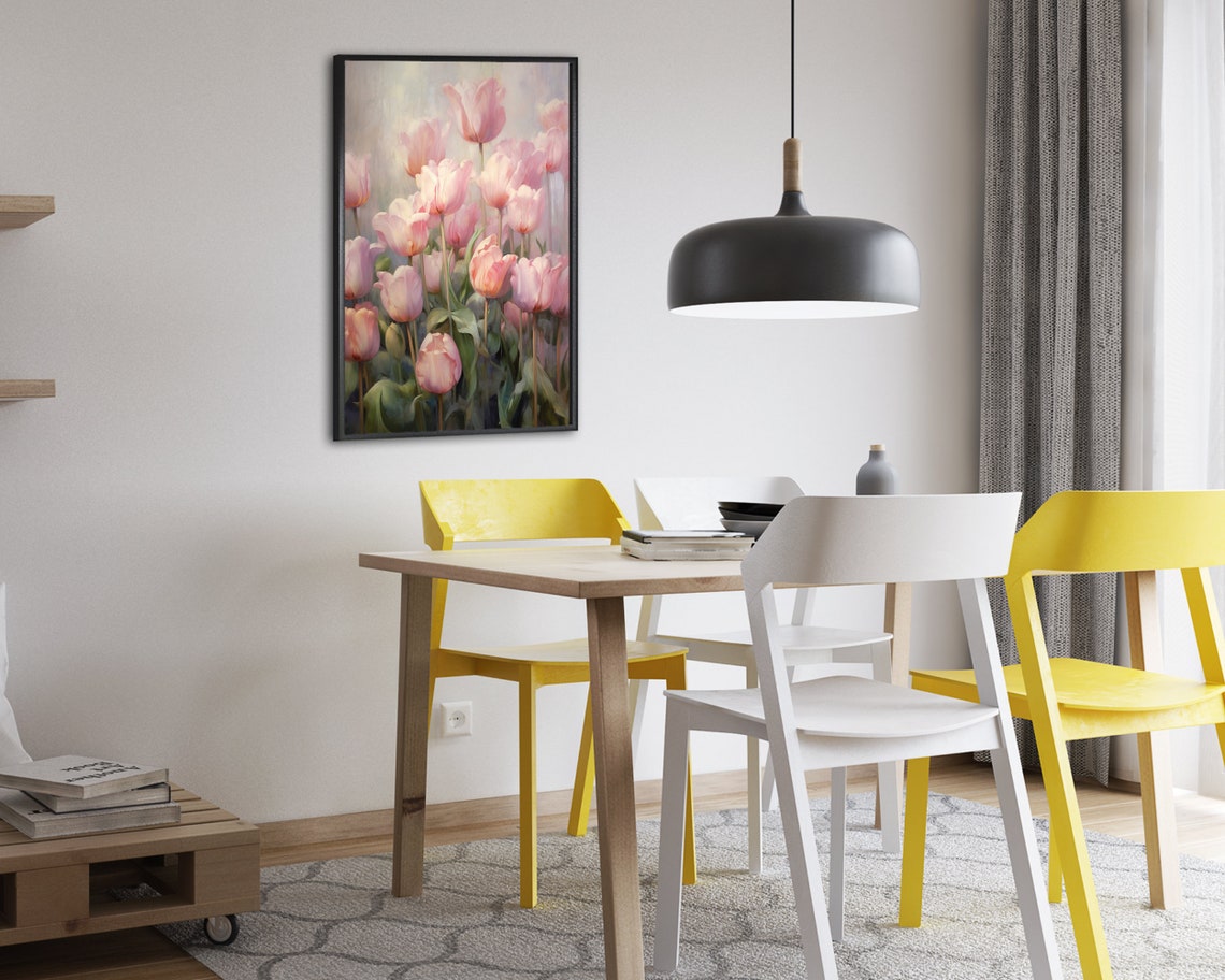 Soft Pink Tulip Oil Painting Floral Garden Botanical Spring Poster - Image 2