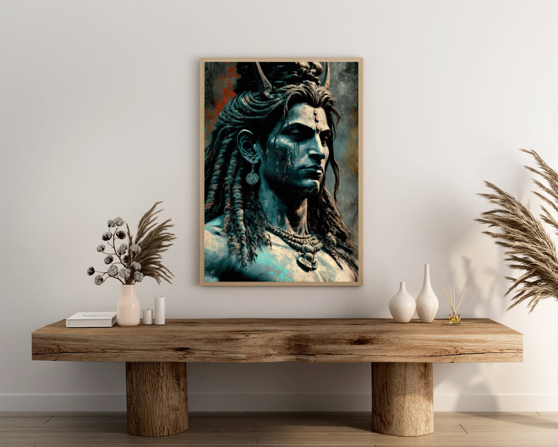 Lord Shiva Dark Portrait Crescent Moon Third Eye Hindu God Art Poster - Image 3