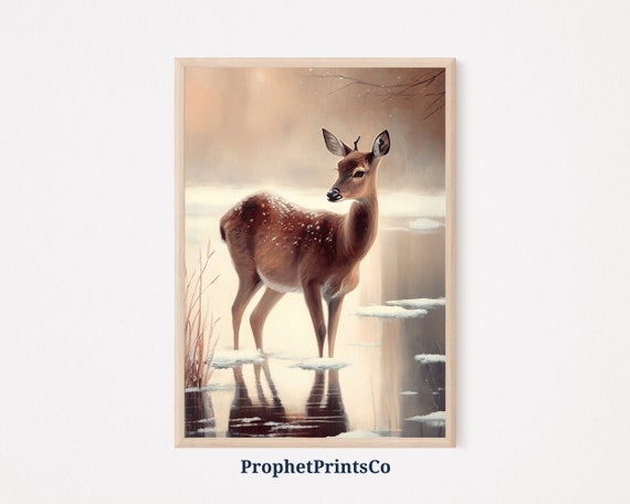 Vintage Deer Poster Print Country Farmhouse Wall Art Inspired By Monet Unique Deer Home Dcor Wall Art