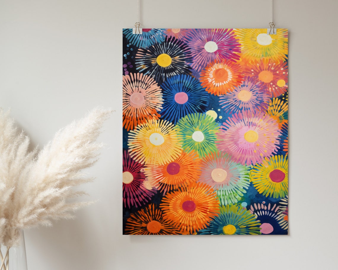 Colorful Sunburst Flower Pattern Retro 60s Psychedelic Art Poster - Image 2