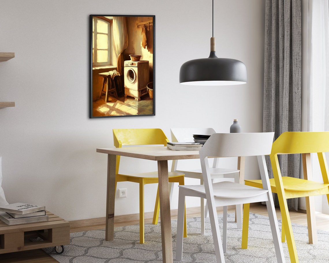 Sunlit Vintage Laundry Room Oil Painting Cozy Warm Rustic Poster - Image 2