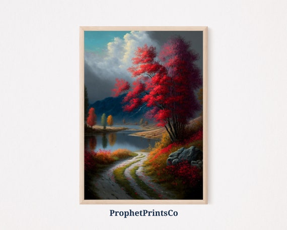 Autumn Landscape Poster Print Moody Vintage Wall Art Nature Lover Gift Farmhouse Home Dcor Wall Art Digitial