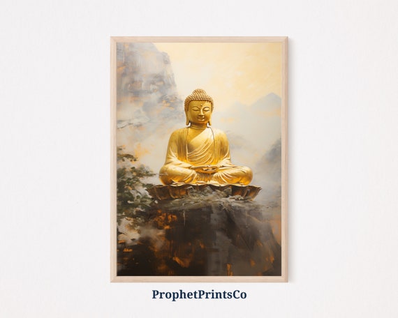 Golden Buddha Print Aesthetic Japanese Art Religious Home Decor Zen Wall Art Buddhist Art Wall Art