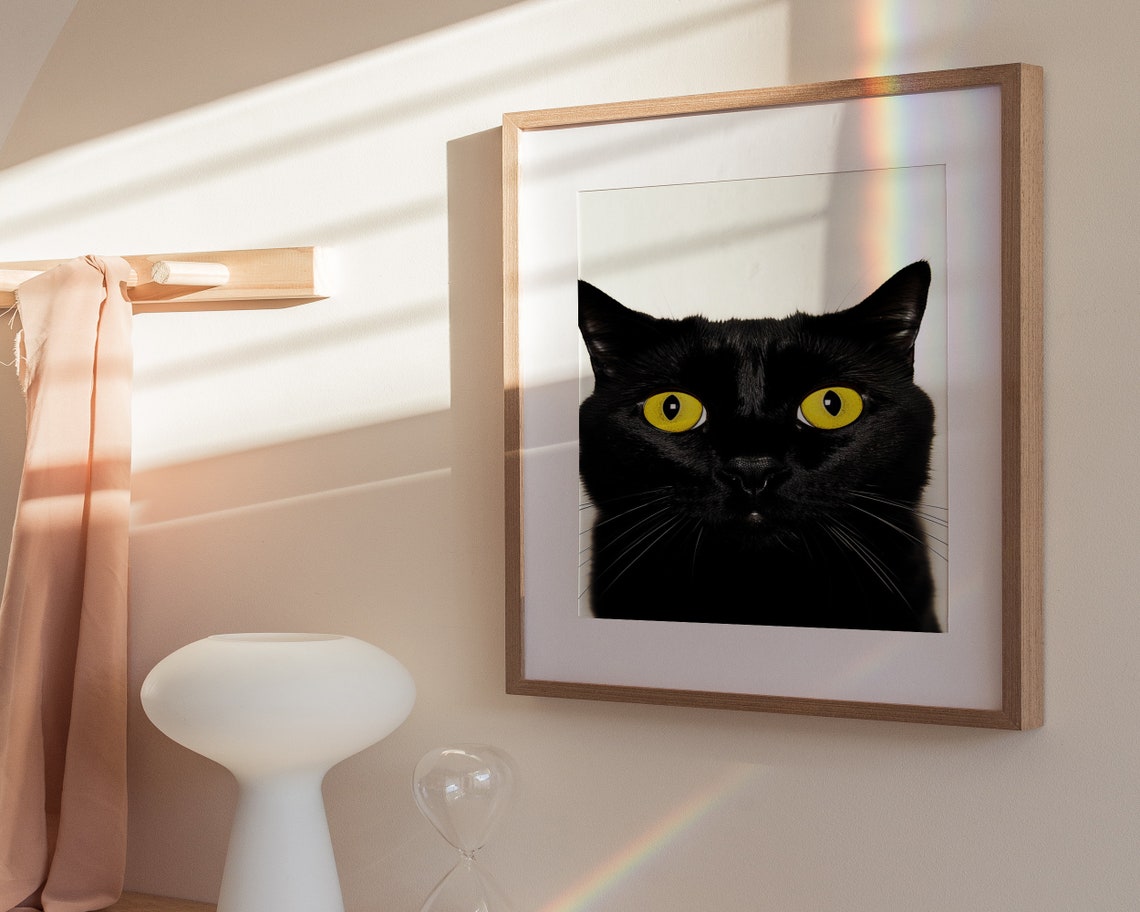 Black Cat Close Up Portrait Bright Yellow Eyes Minimal Poster - Image 3