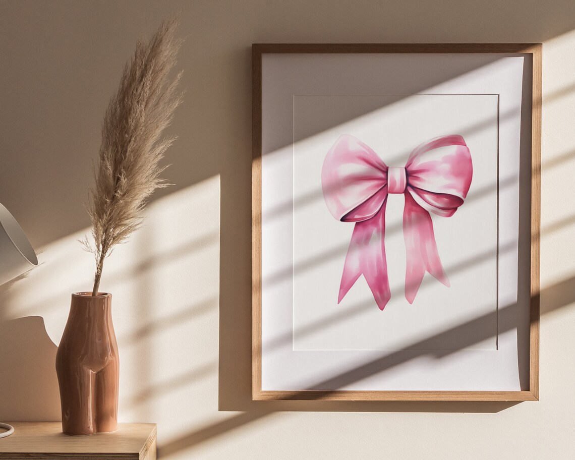 Pink Satin Ribbon Bow Watercolor Coquette Nursery Decor Poster - Image 4