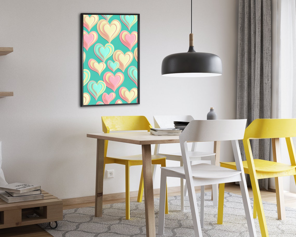 Pastel 3D Hearts Layered Paper Cut Cream Pink Mint On Teal Poster - Image 2