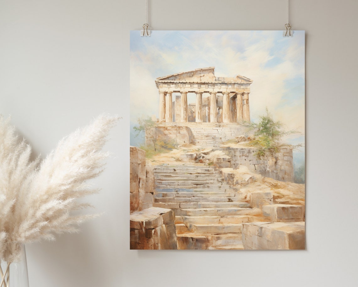 Ancient Parthenon Temple Weathered Stone Steps Greece Painting Poster - Image 2