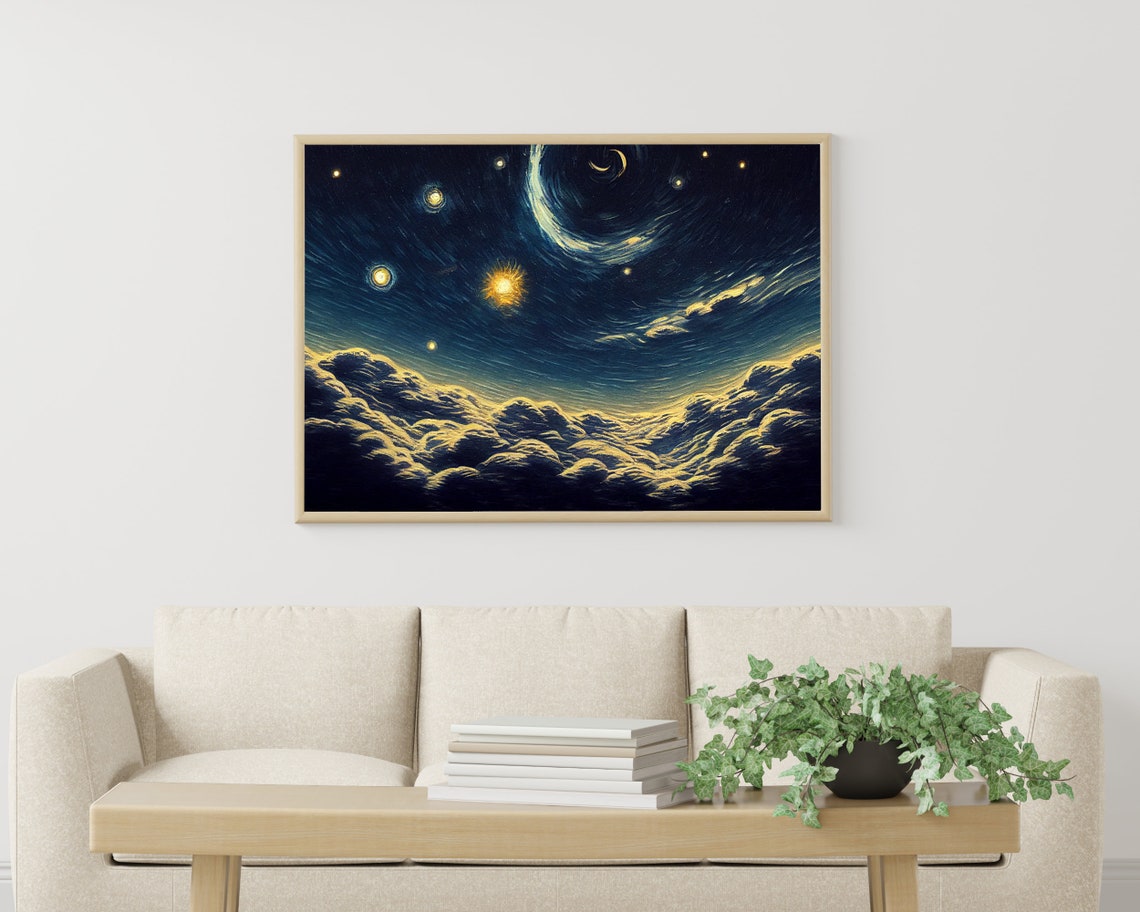 Crescent Moon Swirling Night Sky Van Gogh Style Clouds Poster - Image 3