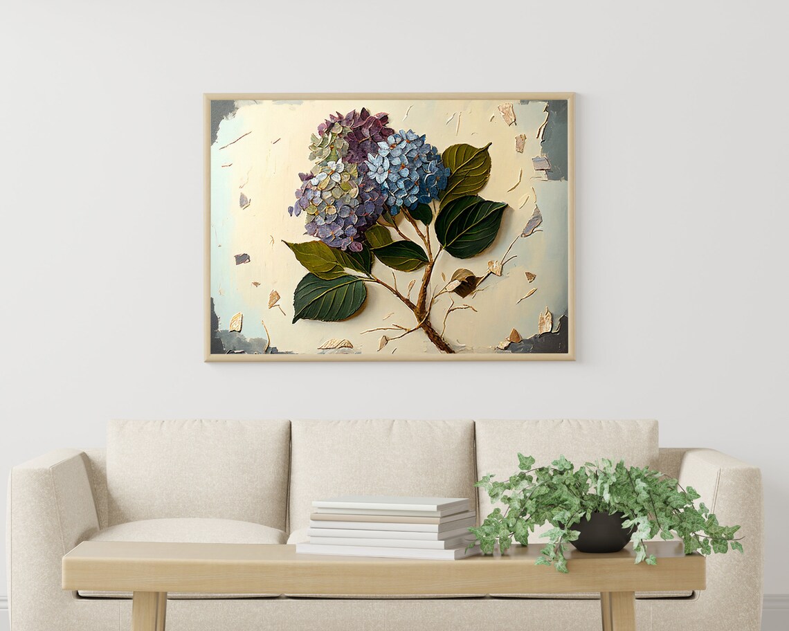 Hydrangea Bloom Impasto Oil Painting Floral Still Life Poster - Image 3
