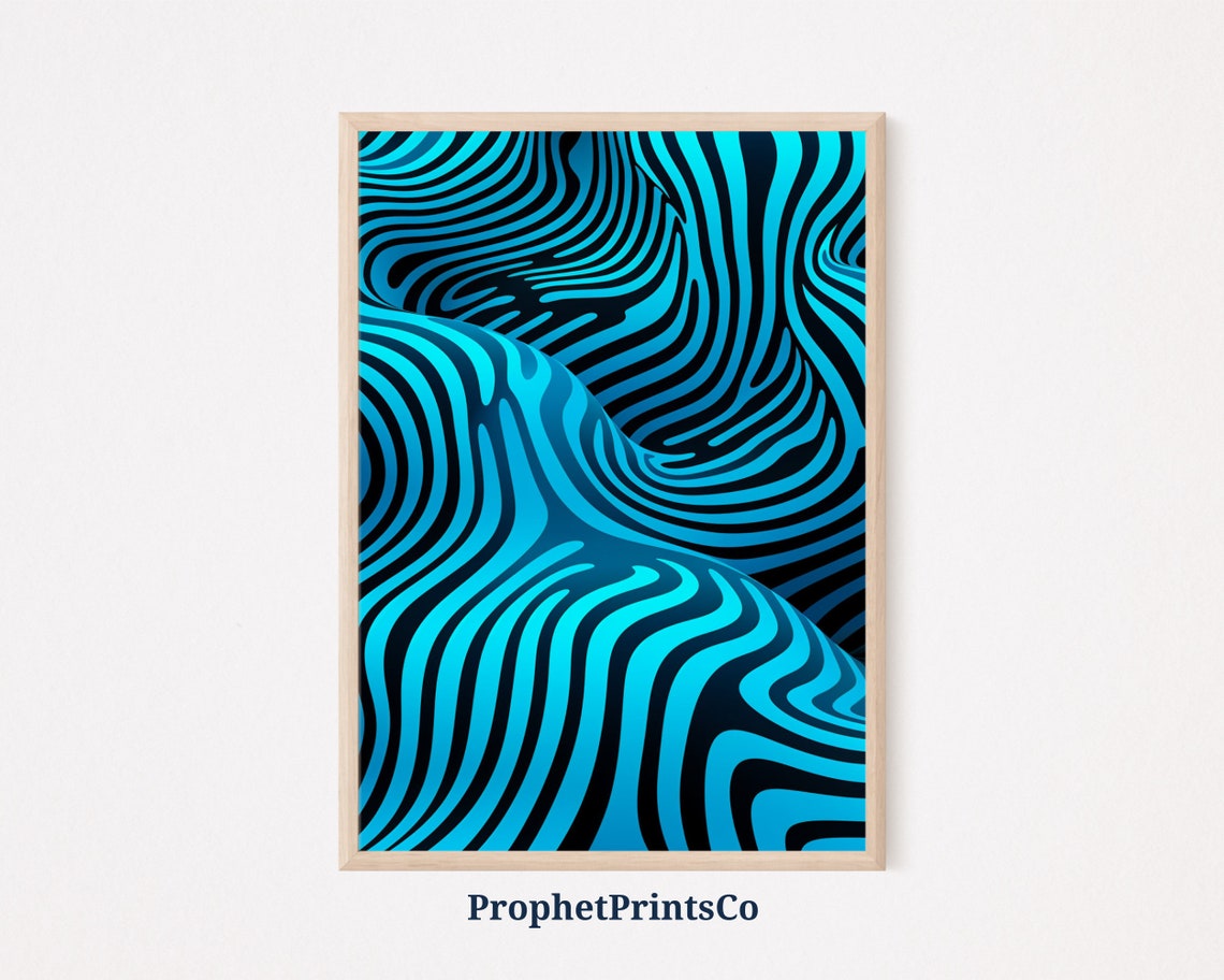 Teal Striped Flowing Ribbon Optical Illusion 3D Ocean Wave Poster