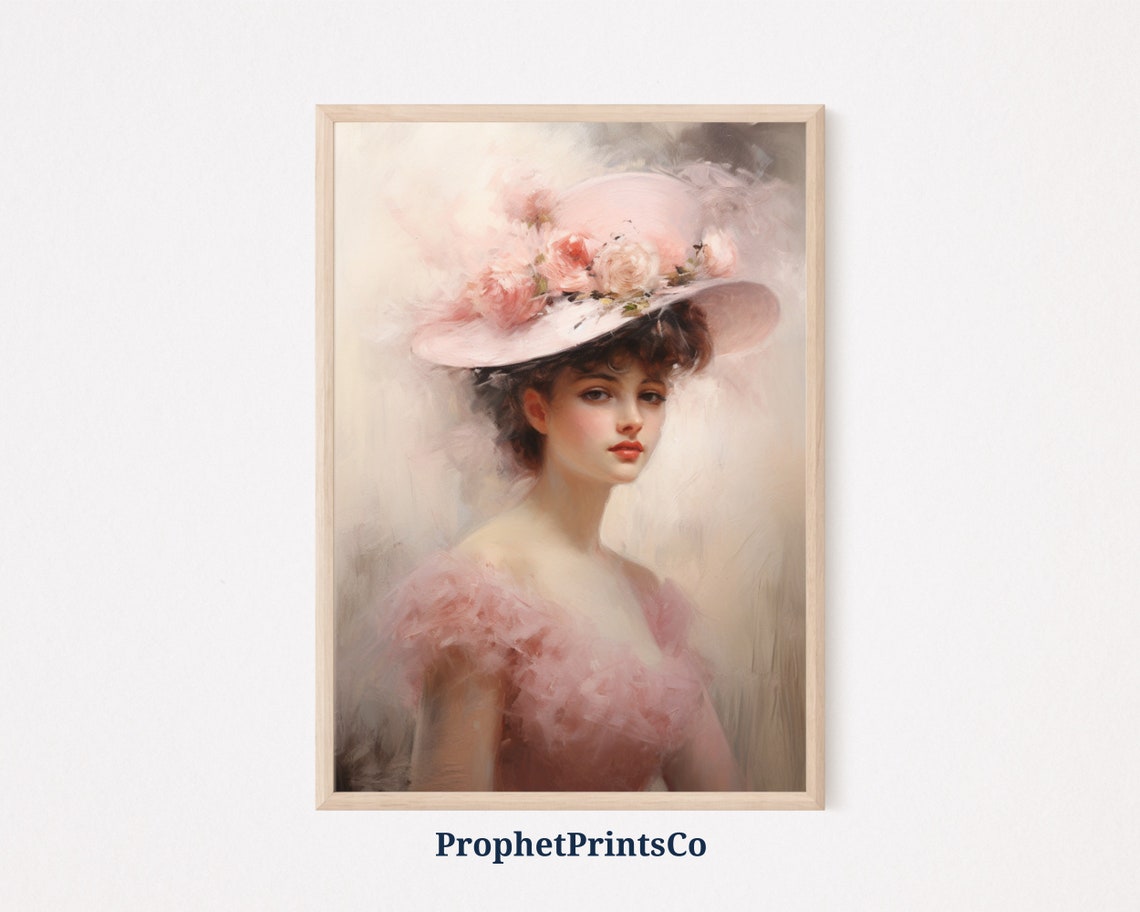 Coquette Vintage Lady Print Coquette Aesthetic Wall Art Pink Preppy Cute Girly Bows Home Dcor Wall Art
