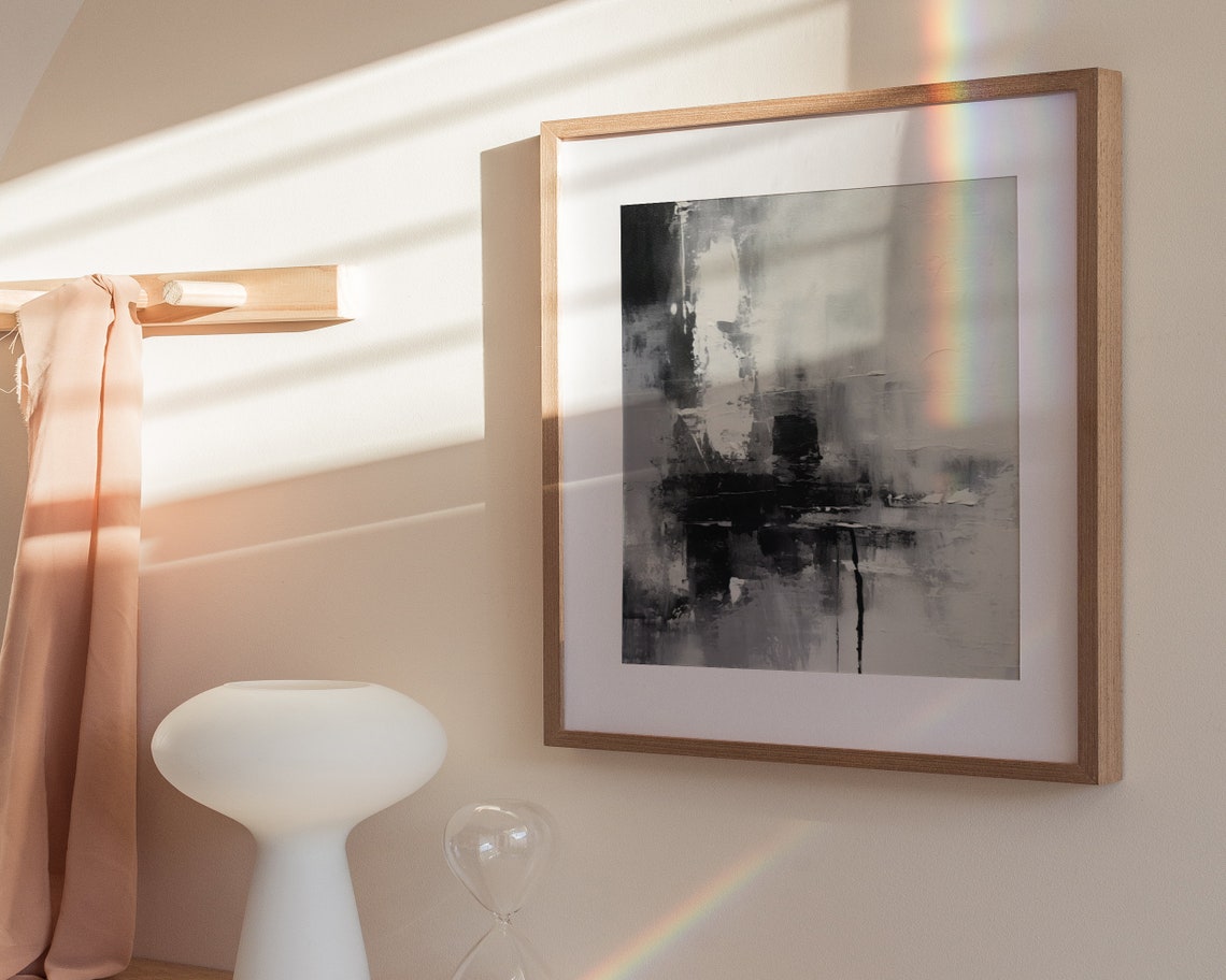 Black Grey Abstract Dark Block Textured Monochrome Art Poster - Image 2
