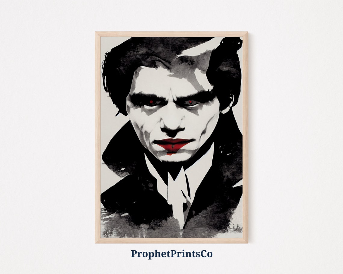 Vampire Portrait Gothic Red Eyes Ink Style Dark Fantasy Art Poster