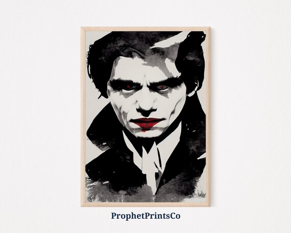 Vampire Portrait Gothic Red Eyes Ink Style Dark Fantasy Art Poster