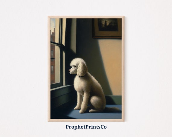 Poodle Oil Painting Poster Print Poodle Wall Art Inspired By Edward Hopper Cute Dog Home Dcor Wall Art