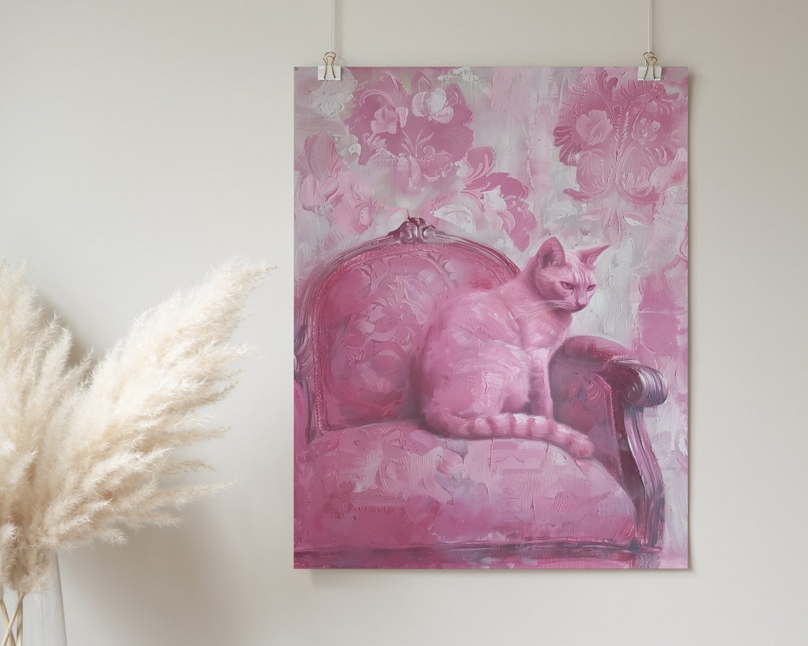 Pink Girly Cat Poster Print Cute Wall Art Pet Lover Gift Nursery Home Dcor Wall Art - Image 2
