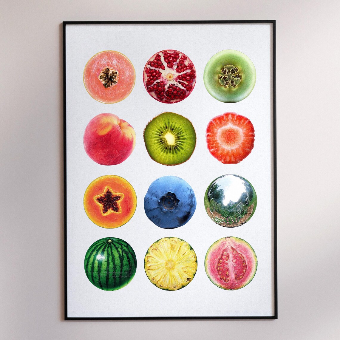 Colorful Fruit Circles Grid Kitchen Retro Y2K Funky Pop Wall Art