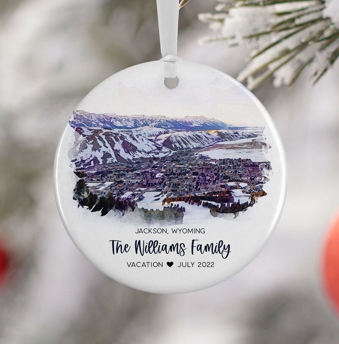 Custom Jackson Wyoming Ornament, Watercolor Travel Poster