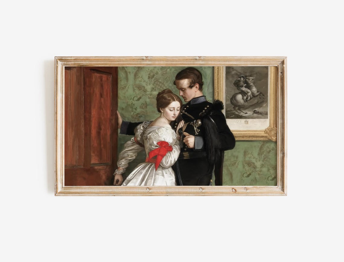 Victorian Couple Embrace Romantic Vintage Oil Painting Wall Art - Image 2