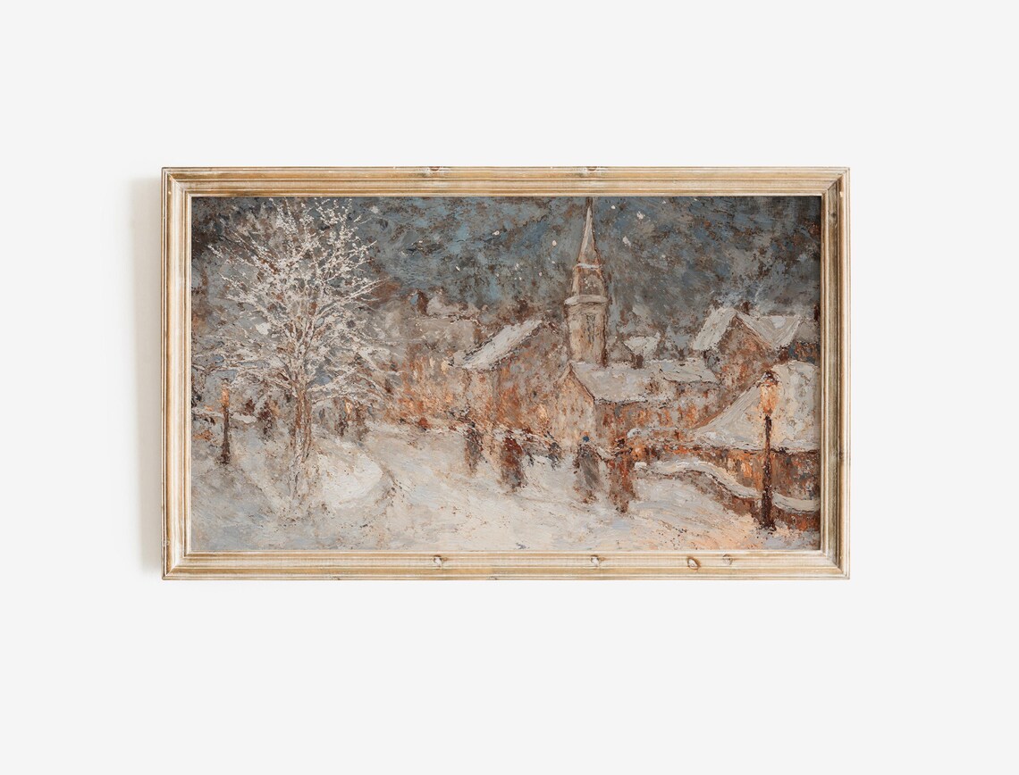 Abstract Winter Village Art Print, Holiday Season - Image 2