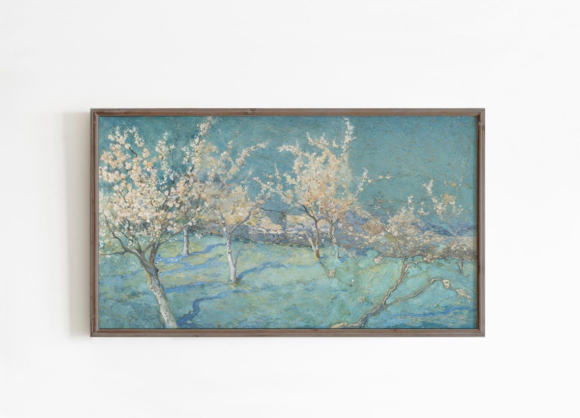 Spring Blossom Trees Blue Abstract Garden Floral Landscape Poster - Image 4