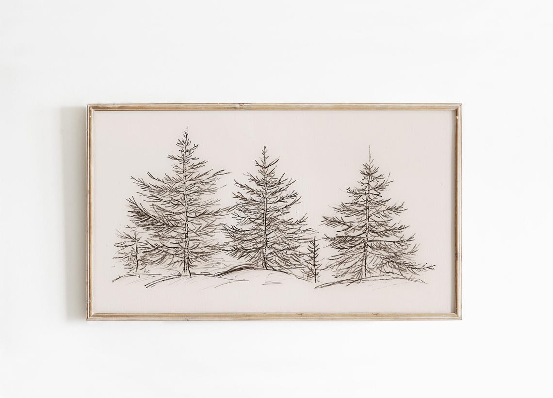 Minimalist Evergreen Pine Tree Winter Sketch Neutral Art Poster - Image 4