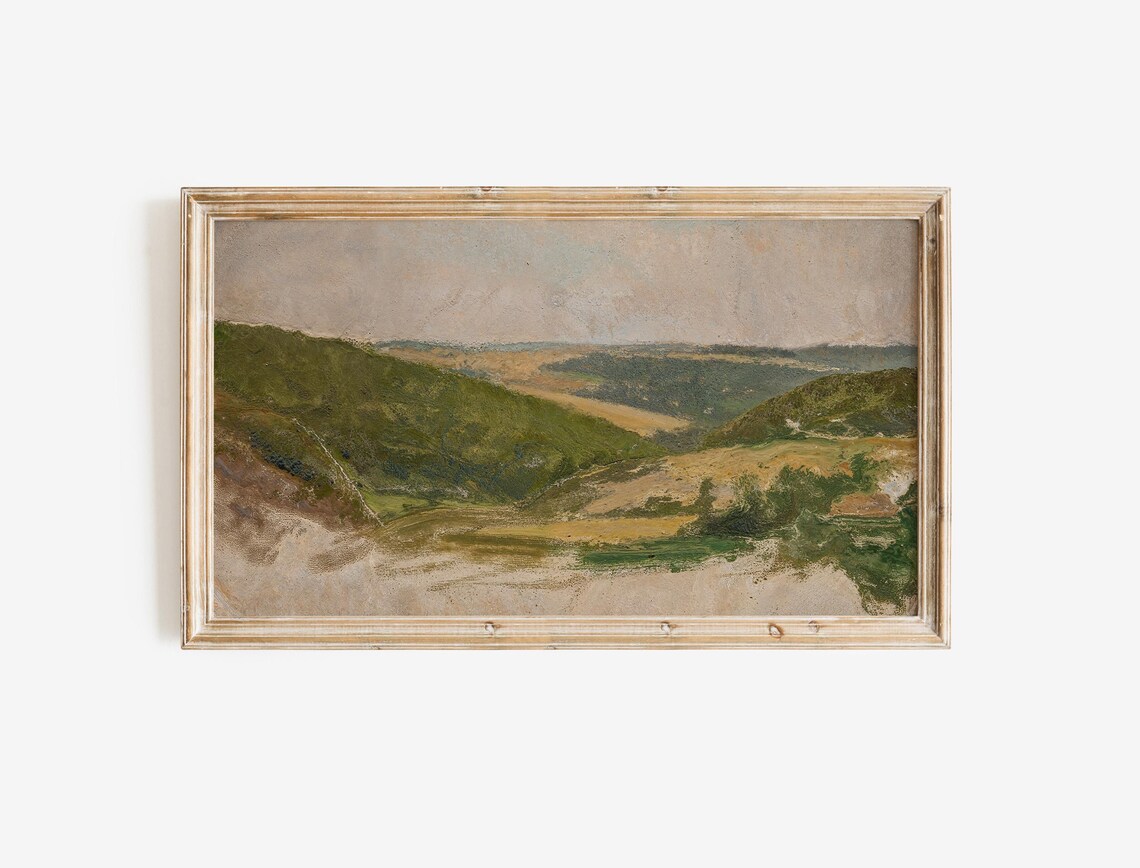 Misty Green Rolling Hills Vintage Countryside Landscape Poster - Image 2