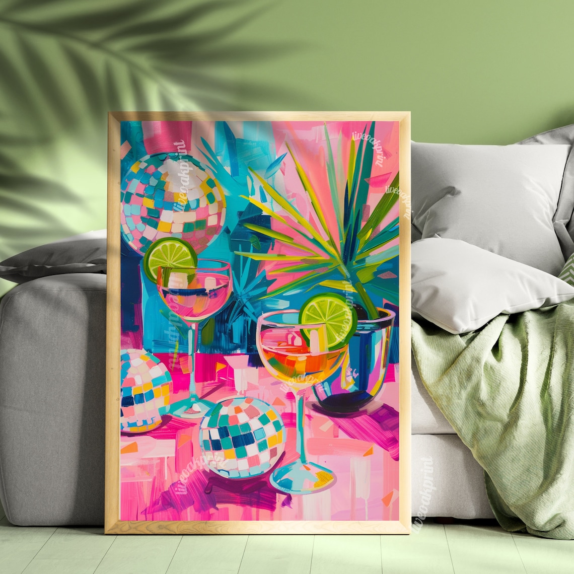 Disco Cocktail Art Print, Maximalist Bar Cart Decor