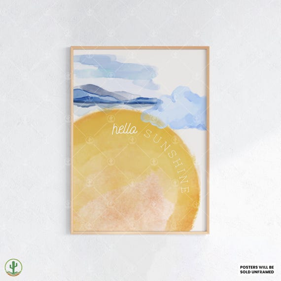 Hello Sunshine Poster Nursery Wall Art Print Cute Baby Room Decor Animal Kids