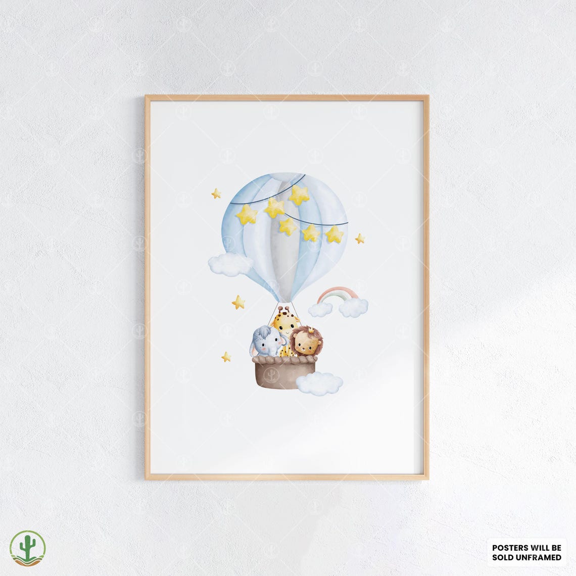 Safari Animals Balloon Ride Nursery Wall Art Print Cute Baby Room Decor Animal Kids Poster