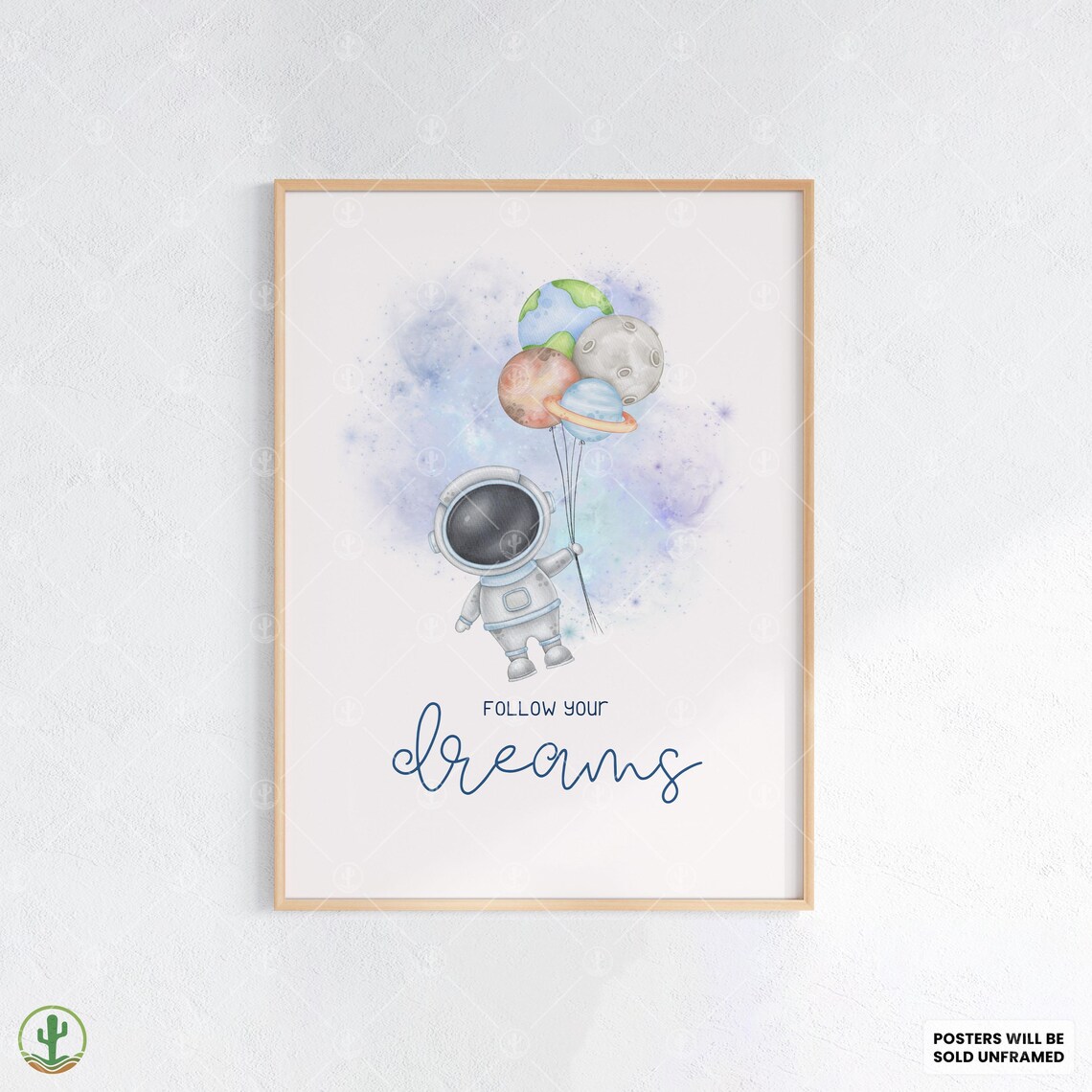 Astronaut Follow Your Dreams Planet Balloons Space Nursery Poster