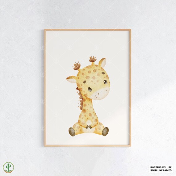 Cute Baby Giraffe Watercolor Nursery Animal Decor Art Poster
