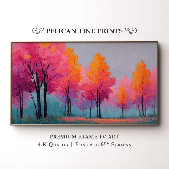 Colorful Grove Trees Tv Art Contemporary Frame Artwork Bright Vibrant Landscape Boho Decor Tv40