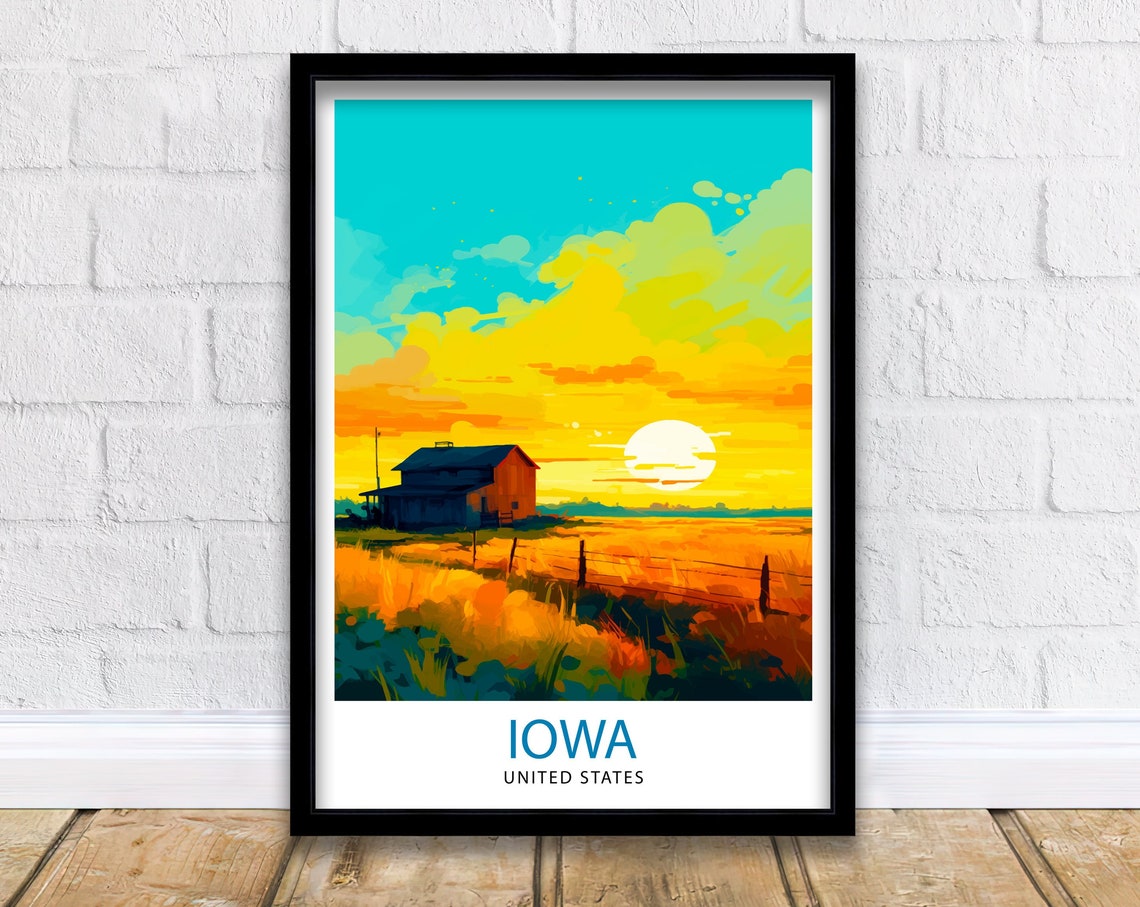 Iowa Usa Travel Print Iowa Wall Decor Iowa Poster Usa Travel Prints Iowa Art Print Iowa Illustration Iowa Wall Art