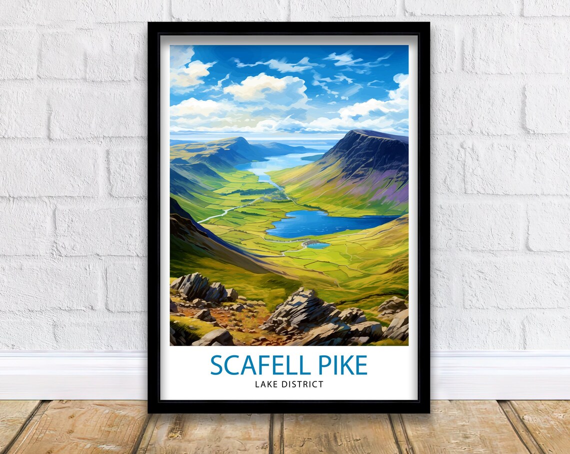 Scafell Pike Illustration Lake District Travel Poster