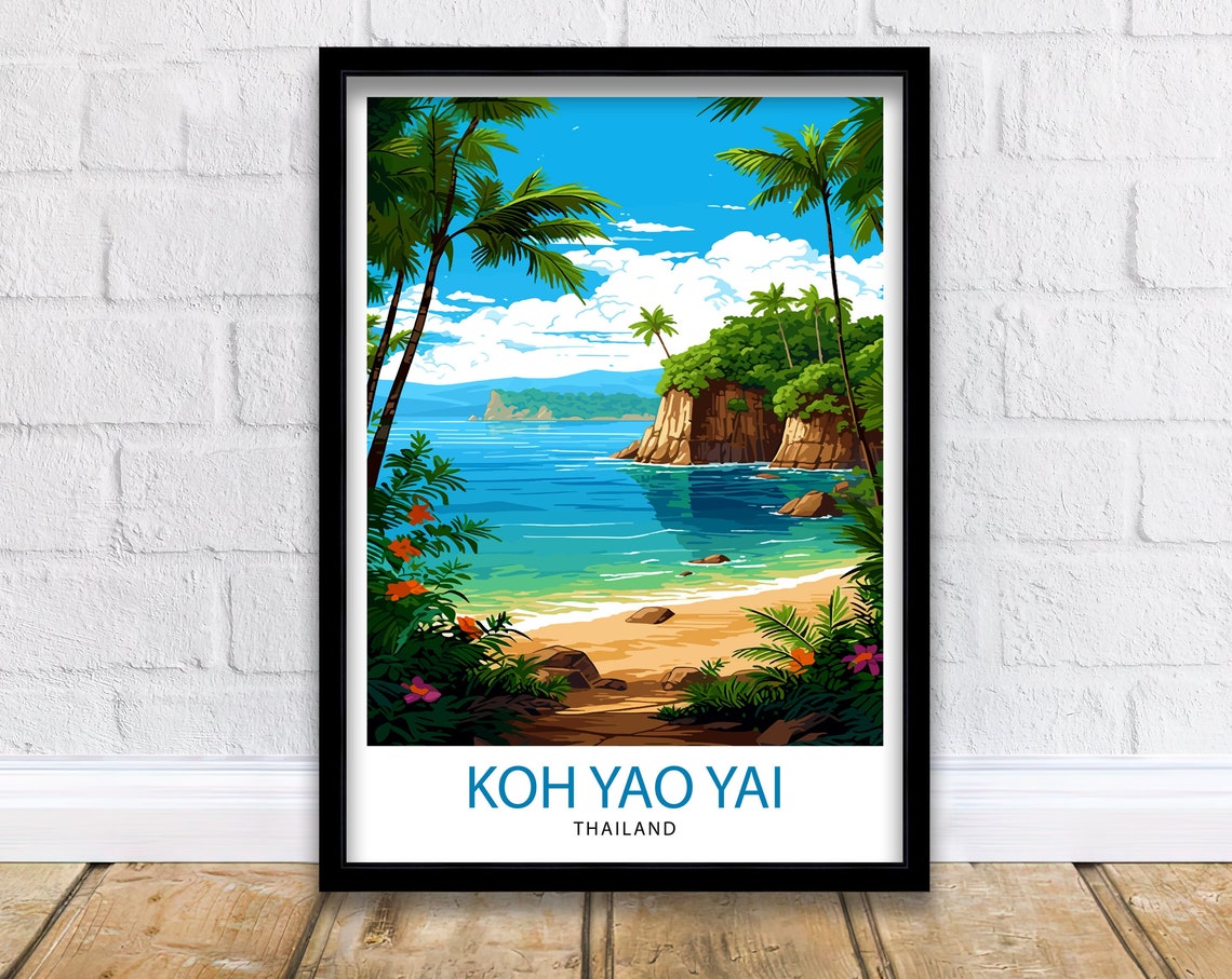 Koh Yao Yai Thailand Travel Print Tropical Wall Decor Koh Yao Yai Island Poster Thailand Travel Prints Beach Art Print Island Illustration