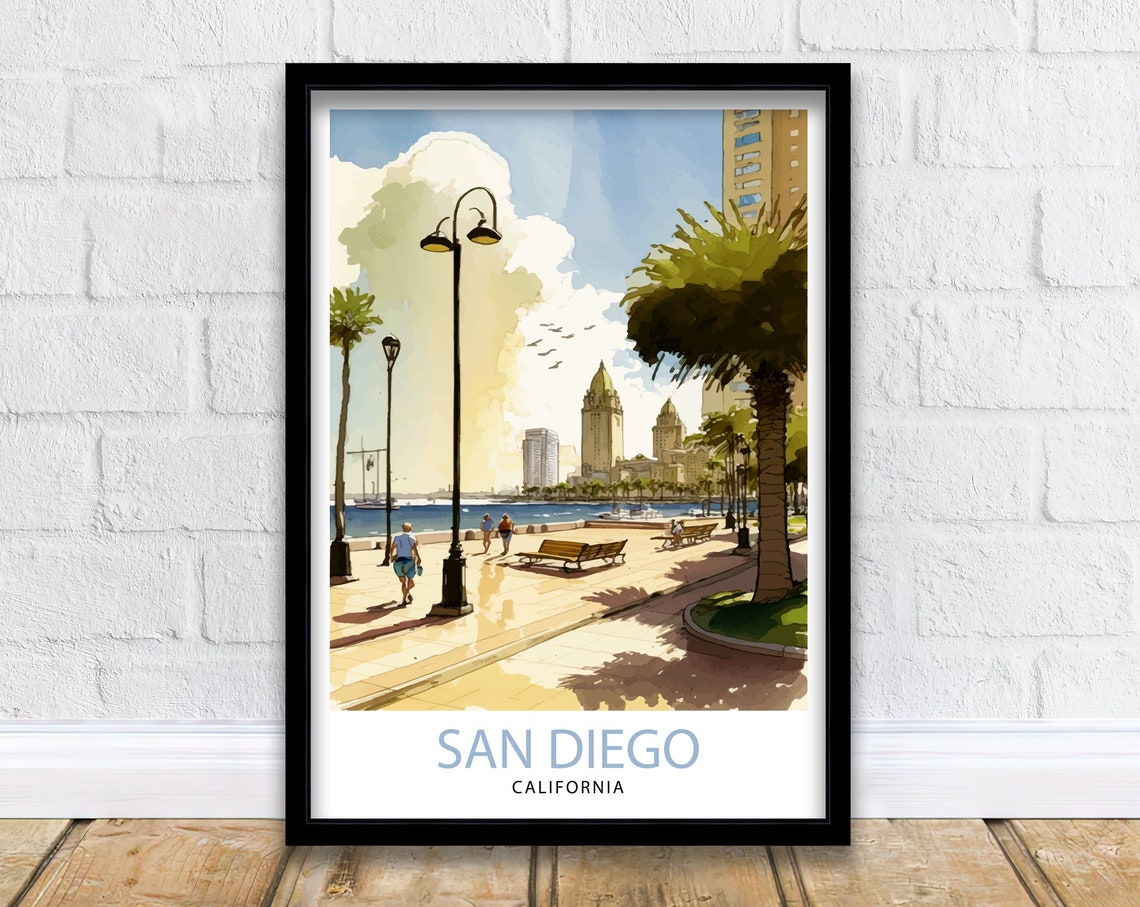 San Diego California Travel Print San Diego Wall Decor San Diego Home Living Decor San Diego Illustration San Diego Travel Poster Gift
